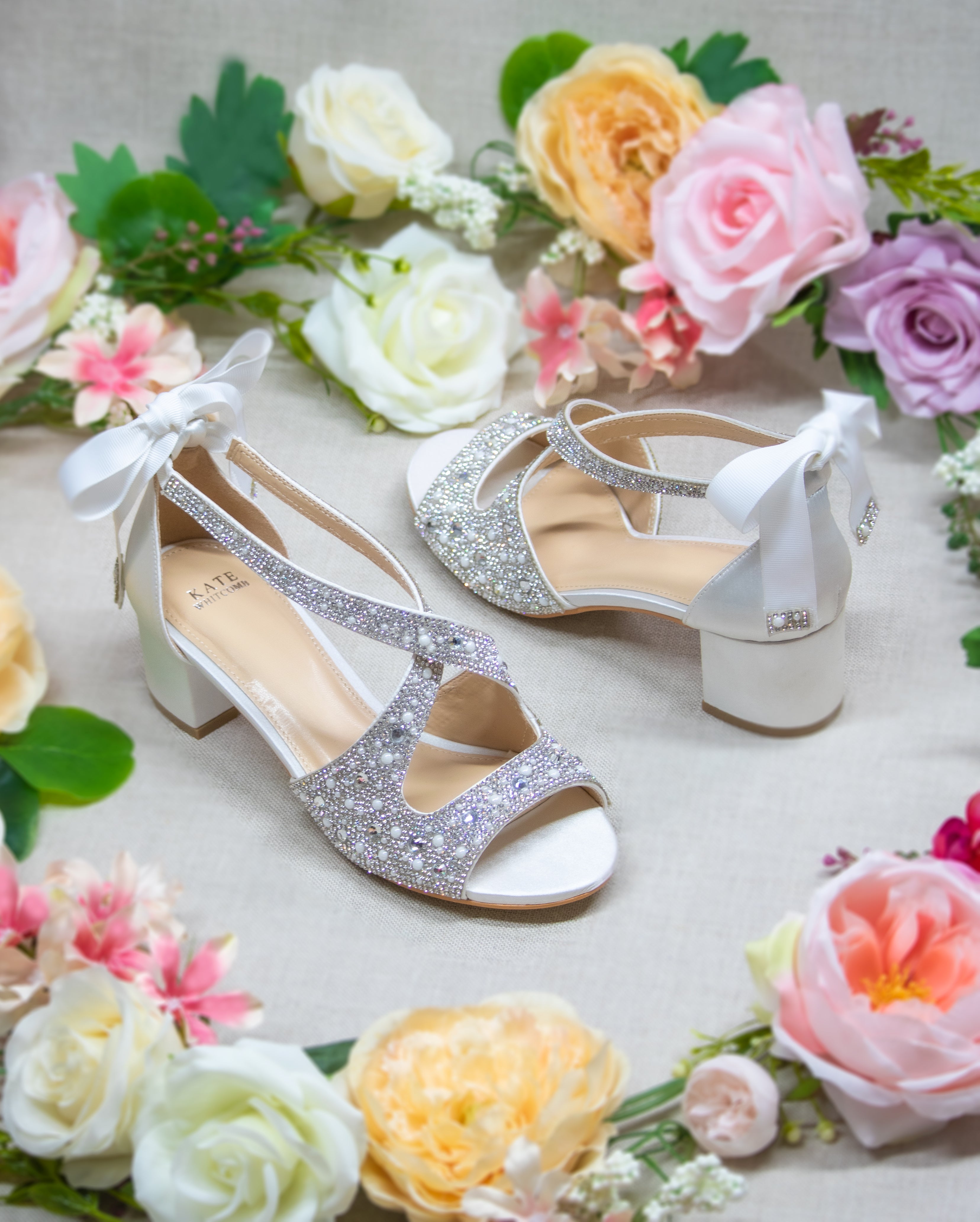 Women's Rhinestone Sparkly Heels | Low Chunky Block Heel Sandals For Wedding, Prom, Party