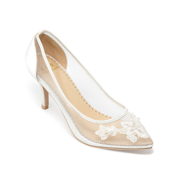 Lace Ivory White 5cm 2 Comfortable bride wedding shoes Bridal Bridesmaids  embroidery lace shoes