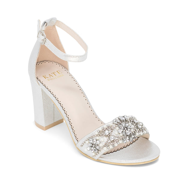 Bridal Shoes Block Heel - Lucy Silver - Kate Whitcomb Shoes