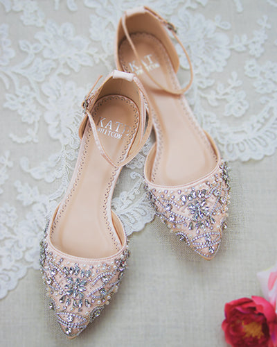 Comfortable Wedding Flats with Pearls Rhinestones Kate