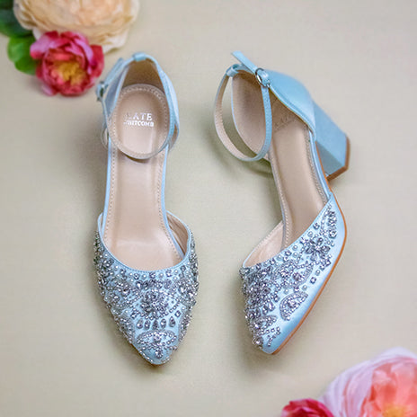 Kate Whitcomb Block Heels Mina Blue Comfortable Wedding/Bridal