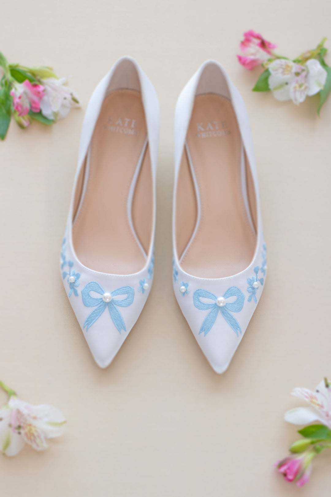 Pretty Wedding Shoes With Kitten Heels Evie Blue Kate Whitcomb