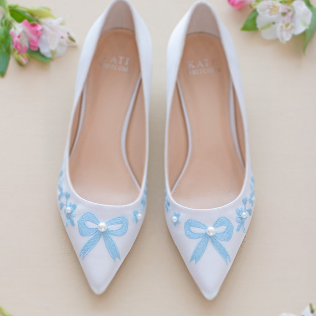 Pretty Wedding Shoes With Kitten Heels | Evie Blue | Kate Whitcomb Bridal Shoes 6.5 Pretty Wedding Shoes With Kitten Heels | Evie Blue | Kate Whitcomb Bridal Shoes 6.5