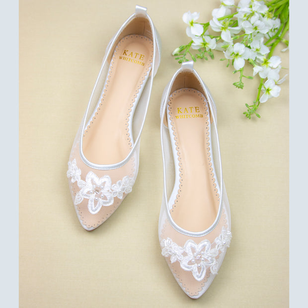Kate Whitcomb Wedding Flats | Arden Ivory Lace/Satin | Comfortable ...