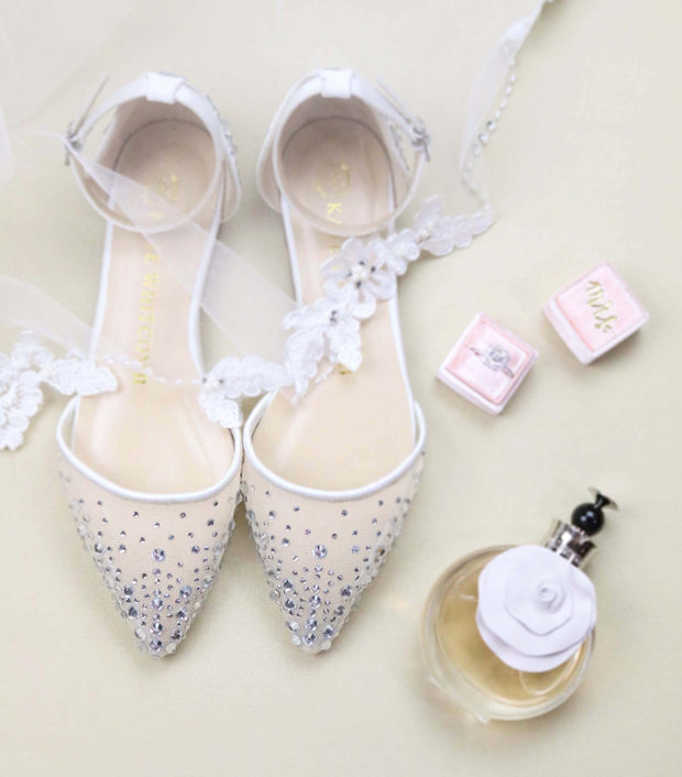 Wedding Shoes Rhinestone Ballet Flat - Elle Ivory - Kate Whitcomb Shoes