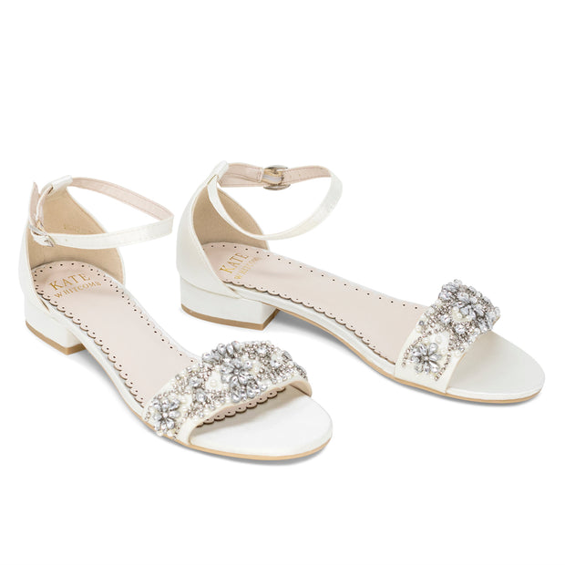 Wedding Shoes Flats - Aerin Ivory with Pearl and Rhinestone - Kate Whitcomb Shoes