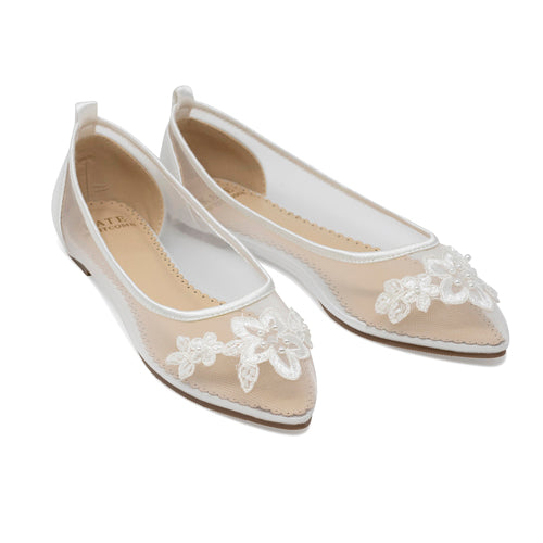 Bridal Shoes Lace Flats - Avery Ivory - Kate Whitcomb Shoes