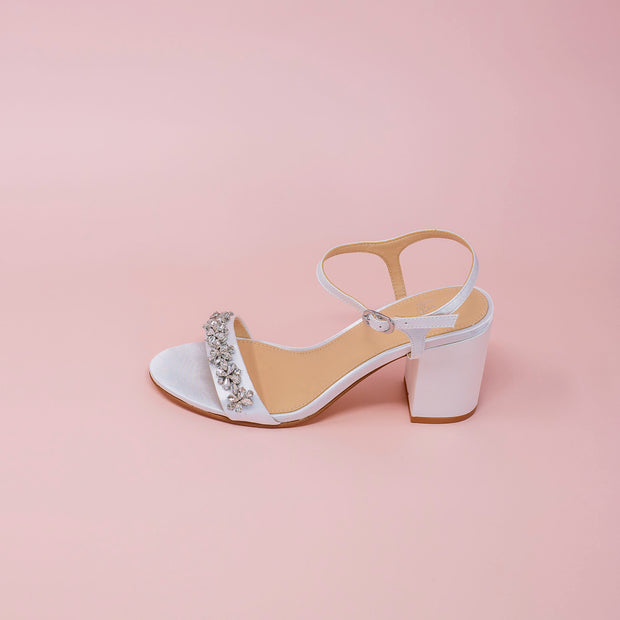 Block Heel Wedding shoes/ White Satin Block Heel Mules / White Satin W –  Elise Anaïs