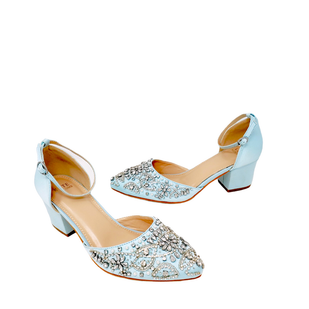 Kate Whitcomb Block Heels Mina Blue Comfortable Wedding Bridal