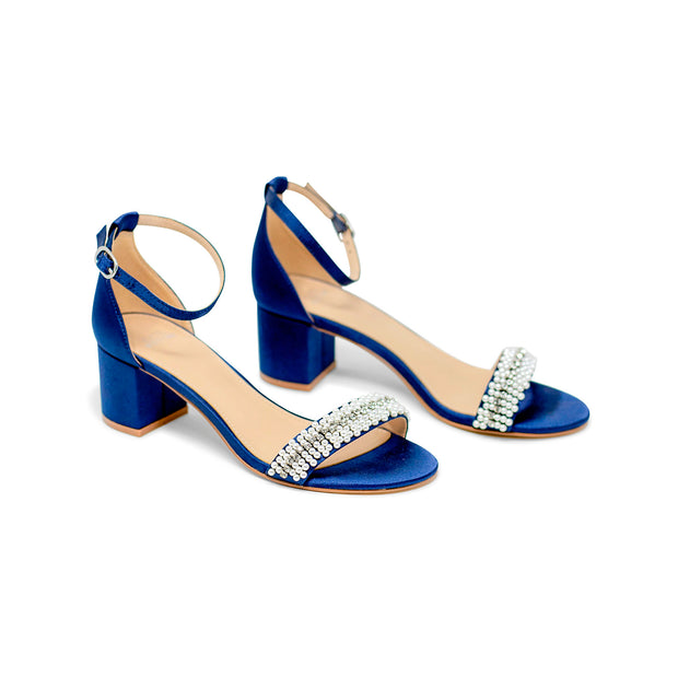 Blue low block discount heel