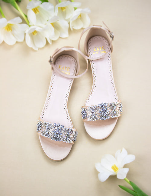 Wedding Shoes - Aerin Champagne with Pearl and Rhinestone - Kate Whitcomb Shoes