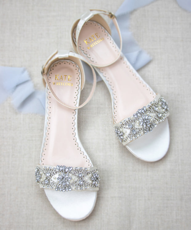 Wedding Shoes Flats - Aerin Ivory with Pearl and Rhinestone - Kate Whitcomb Shoes