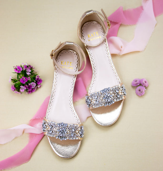 Aerin Light Gold -Bridal Shoes Pearl and Rhinestone - Kate Whitcomb Shoes