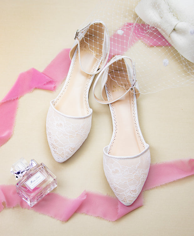 Wedding Shoes lace ballet flat - Emma Ivory - Kate Whitcomb Shoes