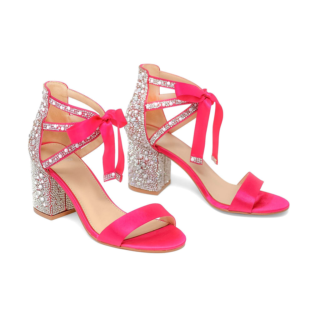 Lola Pink Sparkly Pink Shoes with Block Heels and bow – Kate